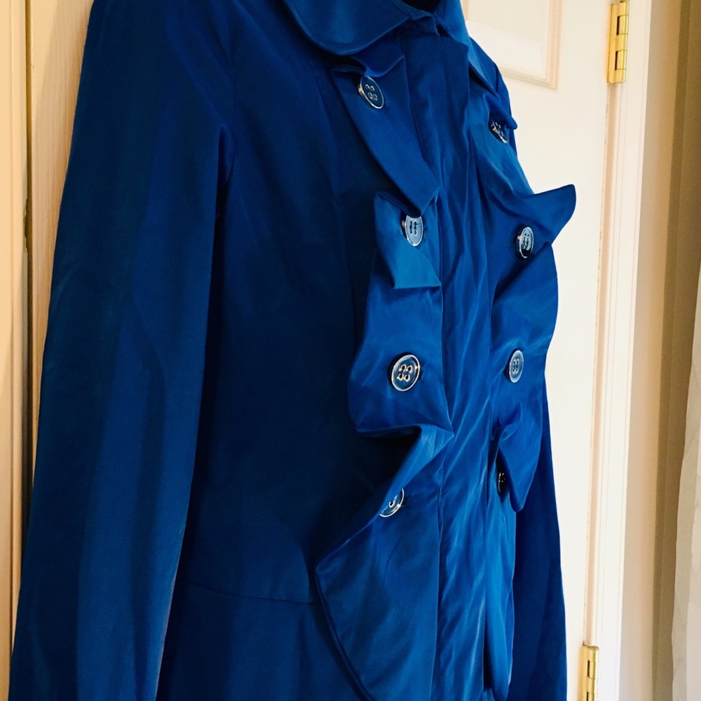 FOR CYNTHIA Blue Ruffle Rain Jacket - Small - Picture 2 of 8